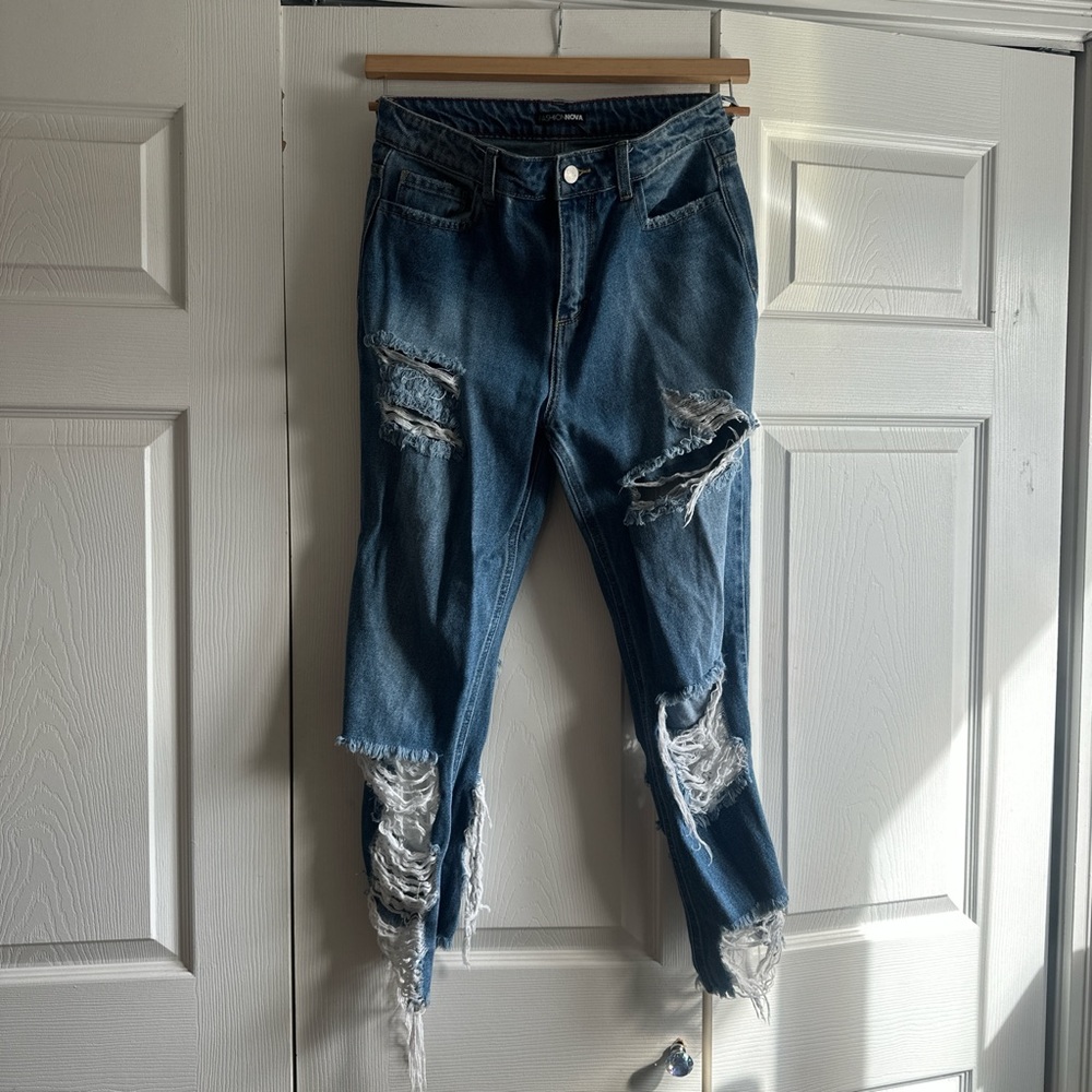 Blue Cropped Distressed Jeans